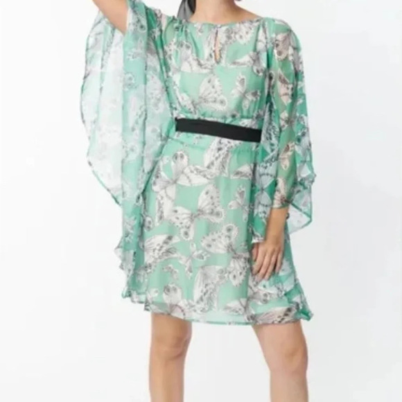 NWT Green Moth Print Mini Dress - Picture 4 of 5